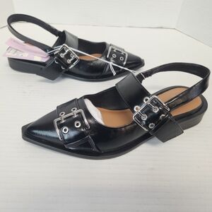 Wild Fable Peyton Flats Black With Silver Hardware Buckles Womens 6.5 NWT Goth